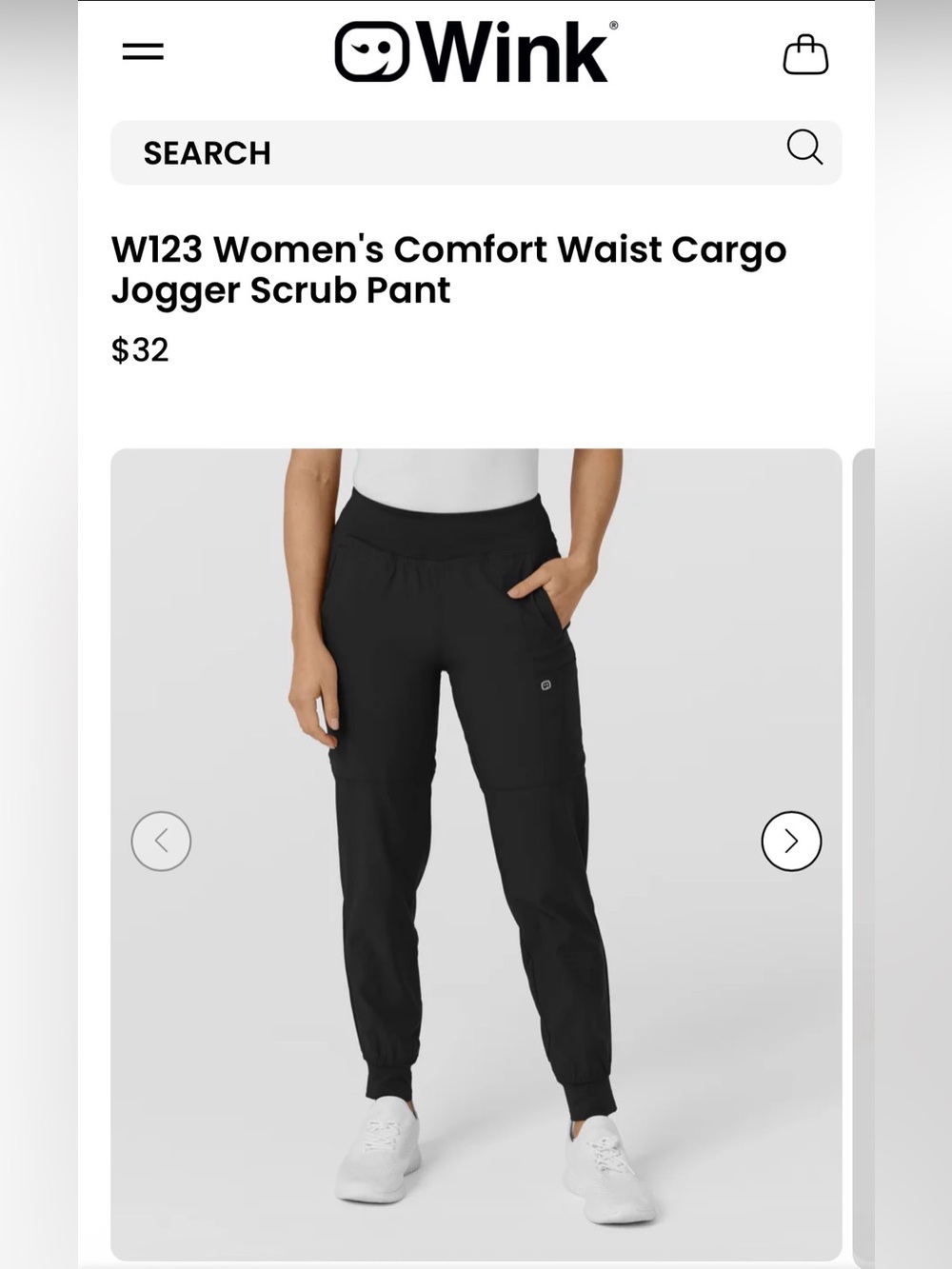NEW & NEVER WORN! Wink W123 Women's Comfort Waist Cargo Jogger Scrub Pant Black